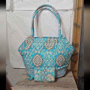 Retired Vera Bradley Angel Tote Totally Turquoise W/ Matching Tri-Fold Wallet